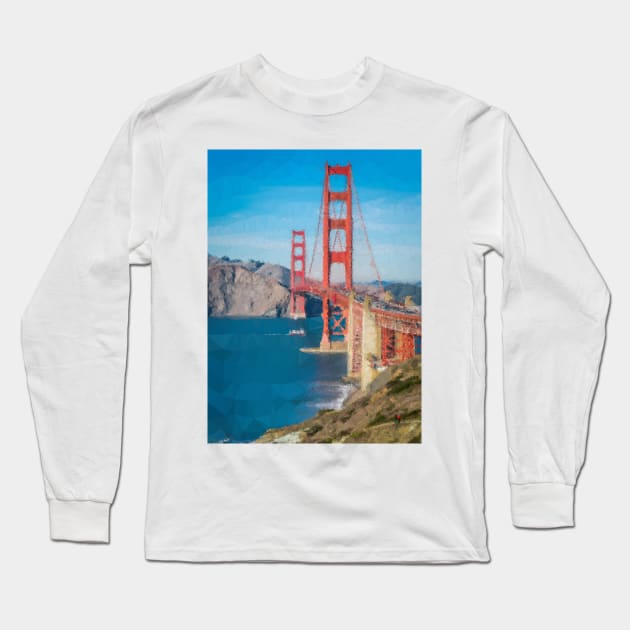 Low Poly Golden Gate Bridge San Francisco Long Sleeve T-Shirt by TRIME